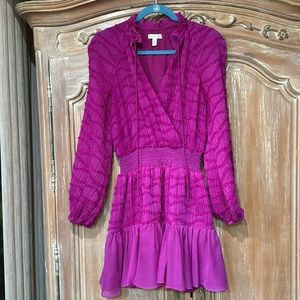 Monique Lhuillier 3/4 Sleeve Chiffon Short Dress in Violet